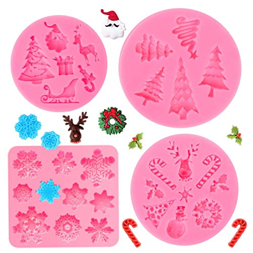 SUNSK Stampo per Torta Fondente in Silicone Stampo di Natale Albero di Natale Stampi Fiocco di Neve Stampo DIY Strumento di Decorazione di Cottura Cioccolato Caramelle Dolci Stampi 4 pezzi