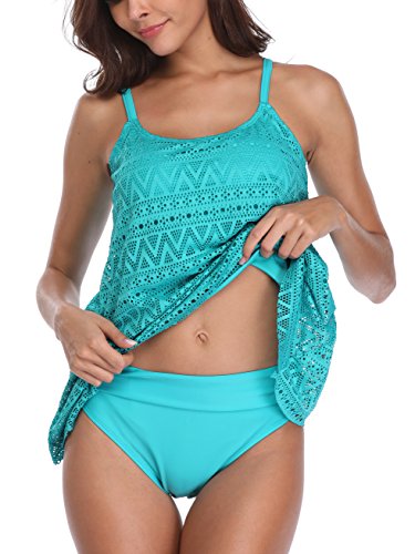 FLYILY Donna Swimwear Due Pezzi Costume Costumi da Bagno Donne Tankini Bikini Monokini Top Beachwear(Lakeblue,2XL)