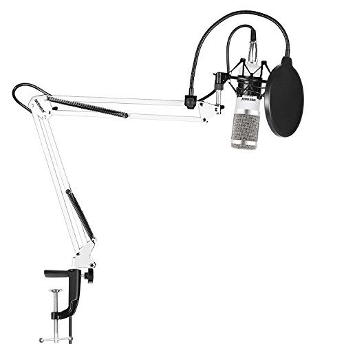 Neewer Set di Microfono a Condensatore Professionale da Studio,con NW-35 Stand Asta di Sospensione,Nero Supporto Anti-vibrazione,Serratura da Tavolo,Filtro Pop(Bianco/Argento)