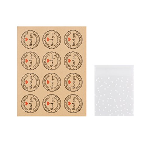 Wolfteeth 100 pz Sacchetti Bustine Regalo con Adesivi per Portaconfetti Bomboniera Partito Biscotti Confetti Gioielli – 100 pz Borsa e 100 pz Adesivi Etichette