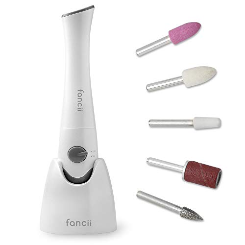 Fancii Professionale Lima Elettrica per Unghie, Set di Pedicure e Manicure con UV Lampade LED e Supporto - Portatile, Senza Fili, Doppia Rotazione (Bianco)