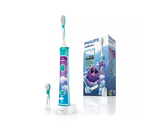 Philips Sonicare HX6322/04 ForKids Spazzolino Elettrico per Bambini con Tecnologia Sonica, Connesso all'App per un'Igiene Orale Divertente