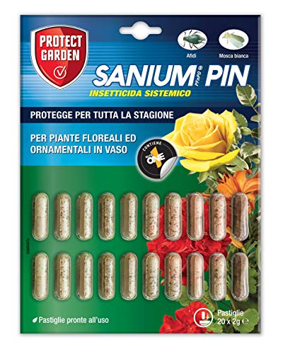 Protect Garden Sanium Pin PFnPO, Insetticida Sistemico in Pillole. Elimina Afidi e Mosca Bianca. Nutre e Protegge Grazie alla Formulazione Ricca di Concime NutriONE. Protegge Tutta La Stagione. 20 pin
