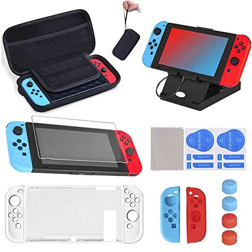 16 in 1 Accessori per Nintendo Switch, Silicone Custodia per Nintendo Switch|Supporto Regolabile per Nintendo Switch|Cover Joy Con|Joystick Thumb Grip|Custodia Trasparente|Proteggi Schermo