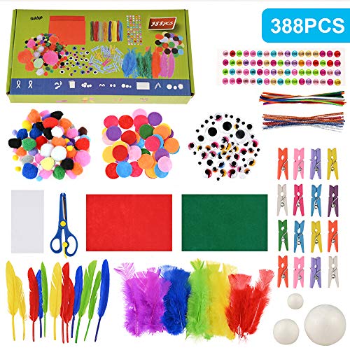 Kit per Lavoretti Creativi, Palla Pompon e Scovolini Pipa Ciniglia Steli per Mestiere Fai da te Decorazioni, Set Bricolage, Craft Kit per Hobby Creativi per Bambini, Diversi Materiali, Multicolore