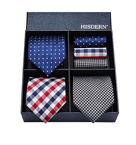 HISDERN Lotto 3 PCS Classico Elegante Seta da uomo Tie Set Cravatta & Pocket Square-Set multipli