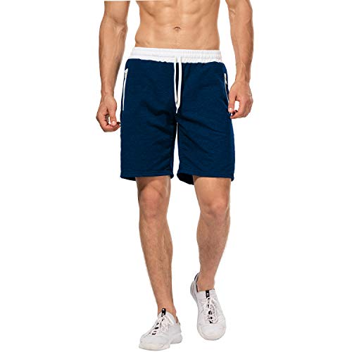 CHYU - Pantaloncini sportivi da uomo, per jogging e allenamento, tasche con chiusura lampo, Uomo, Blu lago, XXL