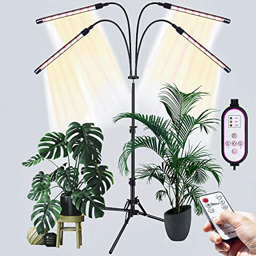 CXhome LED Lampada per piante, Grow Light con staffa Regolabile, Controller RF & Timer di Controllo filo 4/8/12H, 4 modalità di commutazione & 10 livelli di luminosità, per piante da interni
