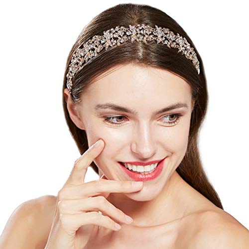 ArtiDeco - Accessorio per capelli da sposa, con cristalli, accessorio per acconciature da damigella nuziale, con foglie e motivo floreale con strass