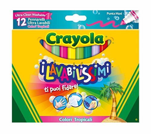 CRAYOLA-I Lavabilissimi Pennarelli Ultra-Lavabili, Punta Maxi, Colori Tropicali Assortiti, per Scuola e Tempo Libero, 12 Pezzi, 58-8335