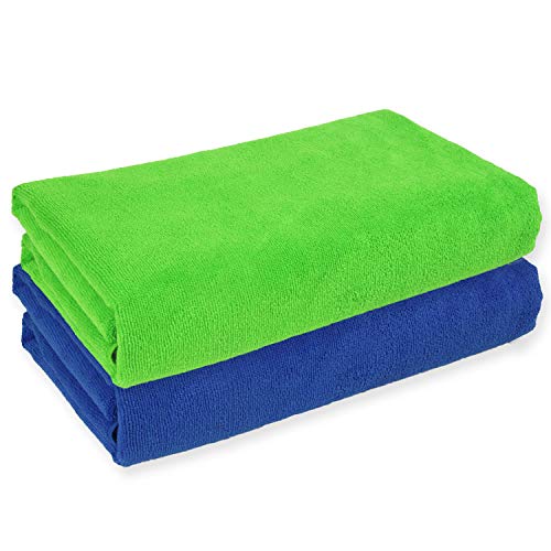 Belmalia 2x Asciugamano in microfibra XXL molto assorbente e ad asciugatura rapida 180 x 75 cm Blu + Verde