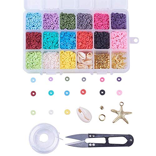 SHEGRACE Kit di Creazione di Gioielli con Perline Colorate 4 mm da Fai-da-Te per La Fabbricazione di Perle di Argilla Polimerica per Gioielli con Bracciale