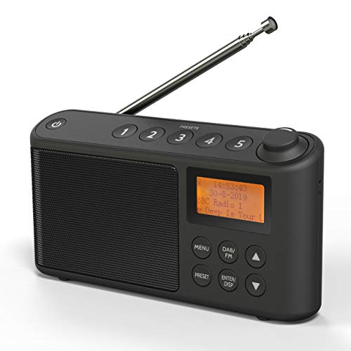Radio DAB/DAB+ e FM, Radio Portatili Alimentata a Corrente e Batteria Ricaricabile, Radiolina Portatile con caricatore USB per un'autonomia di 15 ore (Nero)