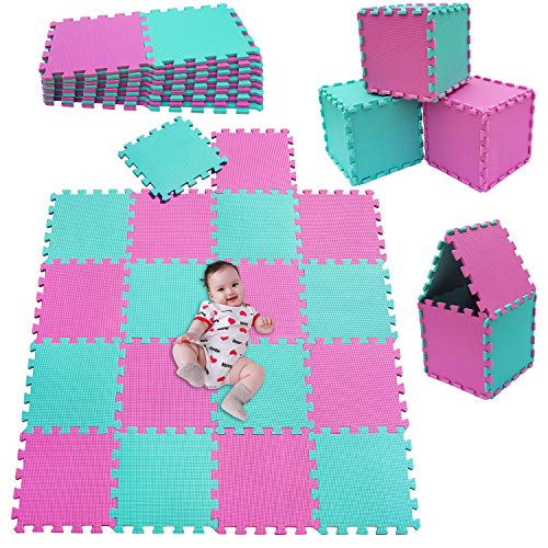 MSHEN Tappeto Puzzle con Certificato CE e Certificazione in Soffice Schiuma Eva | Tappeto da Gioco per Bambini | Tappetino Puzzle...dimensione1.62 mq,rosa-turchese-CHg18