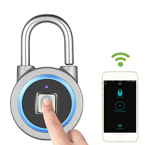 Decdeal Lucchetto di Impronte Digitali - BT Smart Fingerprint Lock Impermeabile IP65, APP/ Impronta Digitale Sblocco,Antifurto Porta,Lucchetto Serratura Bagagli,per Sistema Android iOS
