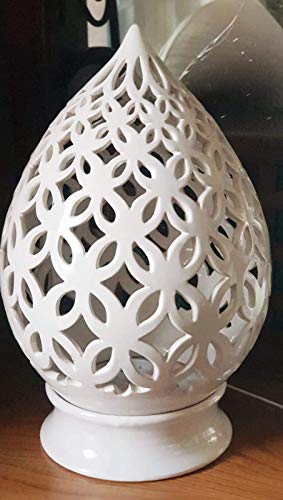 Lampada da tavolo comodino Traforata Bianca Handmade Le Ceramiche del Castello Made in Italy dimensioni 46 x 27 cm.