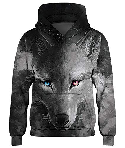 Loveternal Galaxy Felpa Bambino 3D Felpe con Cappuccio Unisex Lupo Hoodie Manica Lunga Sweatshirt con Tasche 5-6 Anni M