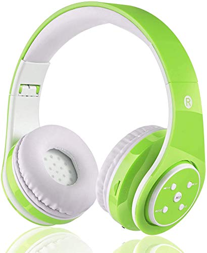 OXENDURE Wireless Bluetooth cuffie pieghevoli per bambini bambino leggero portatile auricolare con microfono Sport Cuffie Hi-Fi Audio Volume (Verde)