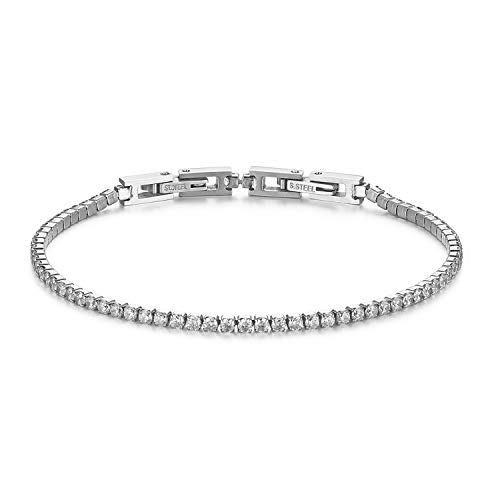 JewelryWe Bracciale da Donna Uomo Fidanzati con Zircone Lucido Perline Braccialetto di Tennis Eleganza Moderna Regalo