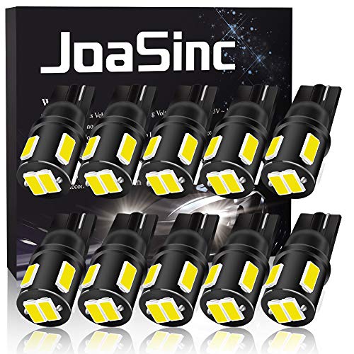 JoaSinc T10 LED W5W Lampadine LED Auto Interni, Luci posizione LED, 194 168 501 Lampadine bianche 6-SMD 5630 per luci di posizione auto, cruscotto, targa, bagagliaio, DC 12 V, confezione da 10