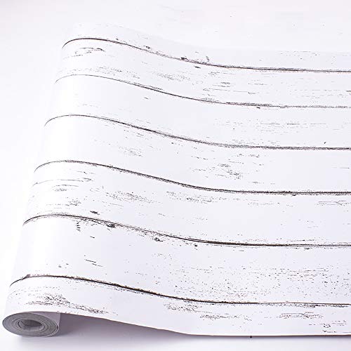 Carta Adesiva per Mobili in Legno Bianco Pellicola Autoadesiva in Vinile PVC Carta da Parati in Legno Grigio Bianco Adesivi da Cucina Durevoli Bagno Scaffale Mobili Impermeabile Peel Stick 45cm * 2m