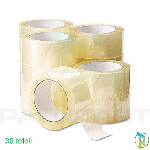 Palucart® 36 rotoli nastro adesivo 50x132 srotolamento silenzioso per imballaggio colore TRASPARENTE