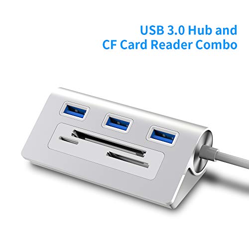 Combo hub USB 3.0 e lettore di schede CF Opluz, adattatore hub USB multifunzione in lega di alluminio 6 in 1 con 3 porte USB 3.0 e slot CF e SD e TF, compatibile con Windows/Mac/Linux