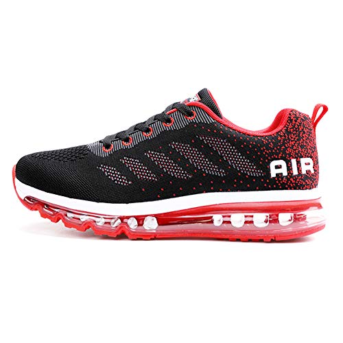 Scarpe da Ginnastica Donna Uomo Sportive Sneakers Running Air Scarpe per Outdoor Fitness Corsa Walking Black Red 35 EU