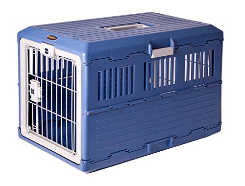 Iris Ohyama, custodia da trasporto / gabbia di trasporto pieghevole a 2 porte, per cane e gatto max 20 kg - Pet Carry - FC-670, plastica, blu, 6 kg, 68,6 x 40,3 x 47,8 cm