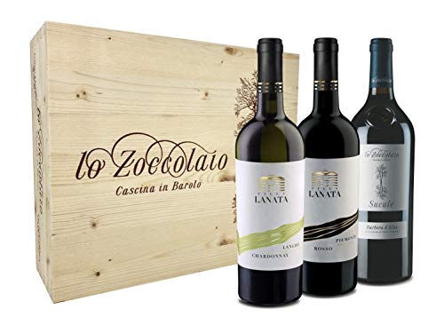 Villa Lanata Cassetta Legno Chardonnay + Piemonte Rosso + Barbera D'Alba 3 Bottiglie 750ml