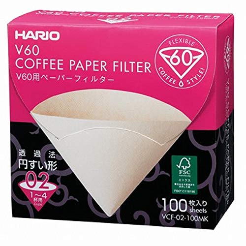 Hario VCF-02-100MK Filtro di Carta per 02 Dripper Misarashi, 100 Pezzi