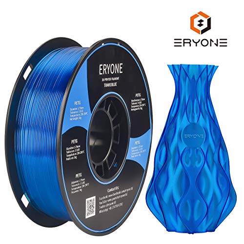 Filamento PETG 1,75 mm Trasparente Blue, ERYONE PETG filamento per stampante 3D e penna 3D, 1 kg, 1 Spool