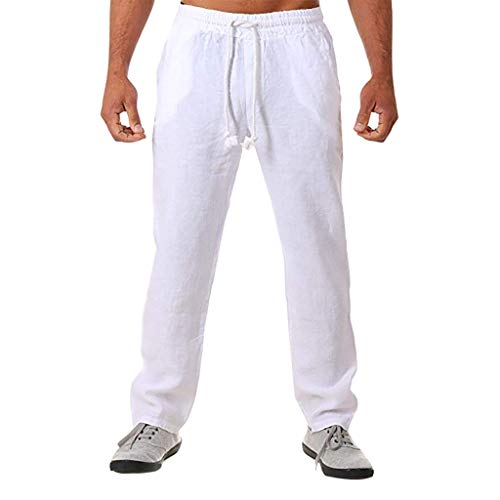 Pantaloni Uomo Lunghi Cargo Pantalone da Lavoro Casuale All'aperto Nuovo Stile Semplice e alla Moda in Cotone e Lino (XL,4- Bianca)