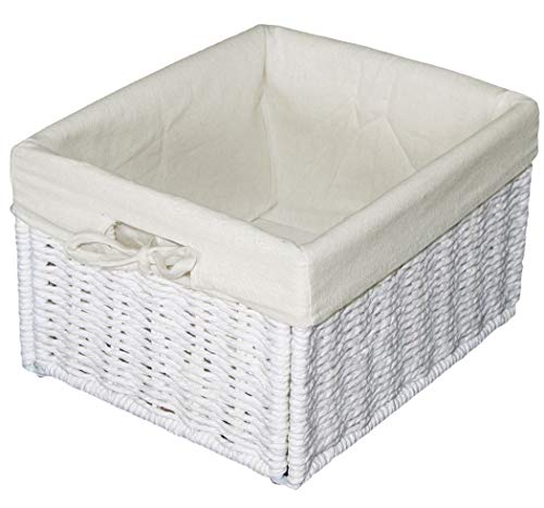 KMH®, pratico cesto contenitore in materiale simil-rattan (bianco con fodera interna bianco) (#204039)