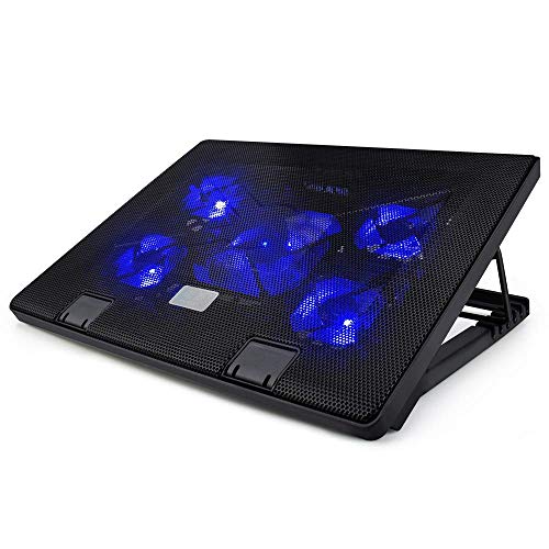 Laptop Cooling Pad, Supporto per Dispositivo di Raffreddamento Portatile Ultra Silenzioso ad Angolo Regolabile con 6 ventole, luci a LED Blu, 2 Porte USB