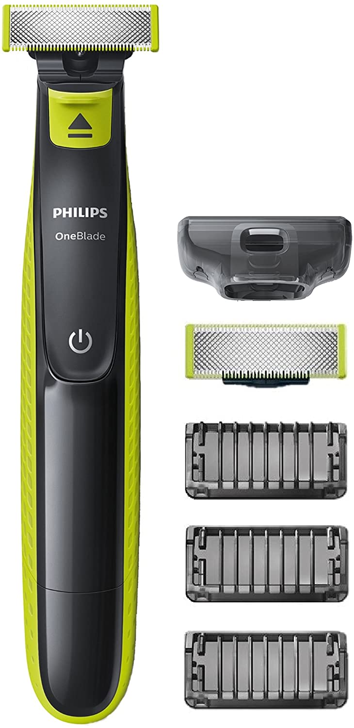 Philips QP2520/30 OneBlade Rade, Regola e rifinisce la barba di qualsiasi lunghezza, 3 Pettini Regolabarba + 1 Lama di Ricambio