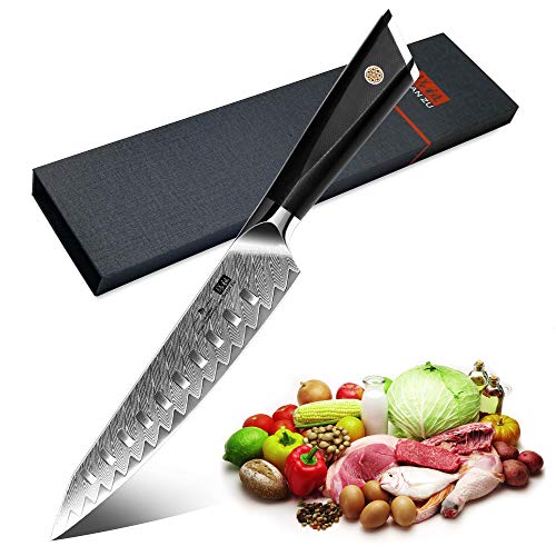 SHAN ZU Coltello da intaglio 8 pollici, Coltello da cuoco in acciaio inossidabile di Damasco AUS10, coltello da chef utilizzato per tagliare carne, frutta, verdura, con elegante confezione regalo