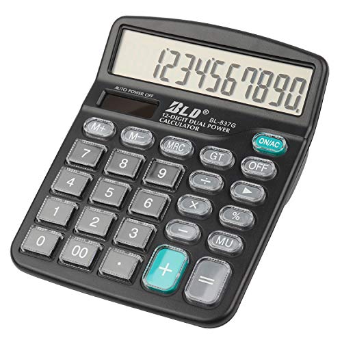 HIHUHEN Calcolatrice da tavolo a 12 cifre Calcolatrice solare a pulsanti grandi per la scuola domestica - Batteria fornita (1 x Black)