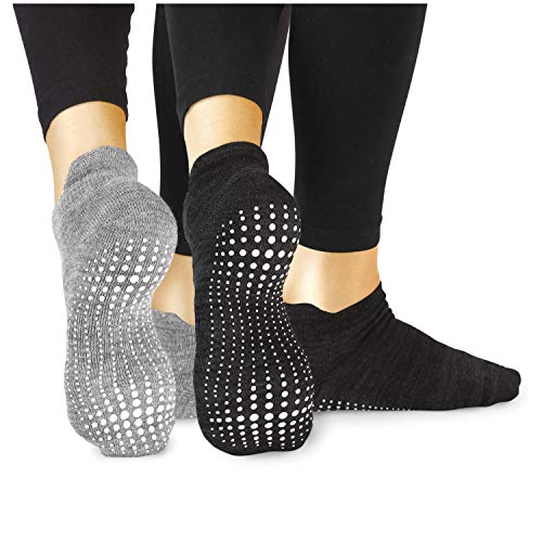 LA Active Calze Presa Antiscivolo Cotone - 2 Paia - Per Yoga Pilates Danza Ballet Sbarra (Slate Grey e Stellar Black, 34-37 EU)