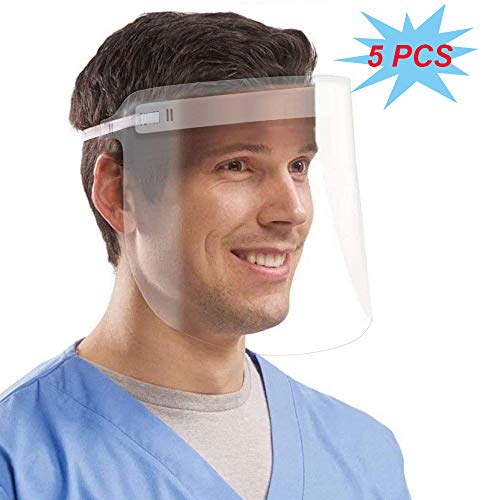 5 Pz Face Shield Visiera Plastica Protettiva Trasparente, Monouso, Adjustable Dental Coperchio Proteggi Gli Occhi e Il Viso per Cucina da Laboratorio all'aperto per Uomo e Donna