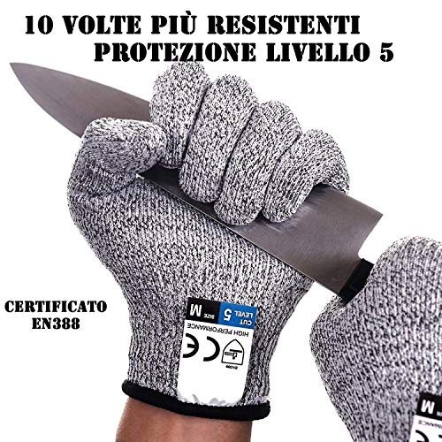 Guanti Antitaglio, Guanti da Lavoro, protezione livello 5, Guanti da cucina resistenti al taglio, Guanti giardinaggio,Fai da te, livello alimentare, certificato EN388, taglia universale