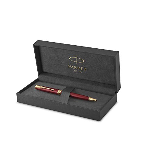 PARKER Sonnet penna a sfera, laccatura di colore rosso con finiture in oro, pennino medio - Confezione regalo