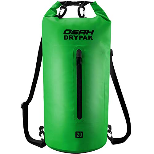 OSAH DRYPAK Borse Impermeabile Sacca Dry Bag 5L 10L 15L 20L 30L con Tracolla Regolabile per Spiaggia Sport d'Acqua Trekking Kayak Canoa Pesca Rafting Nuoto Campeggio (Verde, 10L)