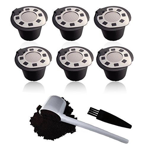 Capsule Nespresso riutilizzabili - 6 pacchetti - Pods refillabili per le macchine Nespresso Ultima generazione di coperchi in argento (solo OriginalLine compatibile)