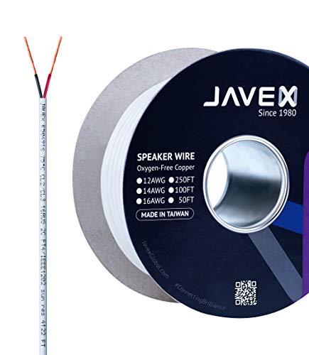 JAVEX Cavo per altoparlante OFC CL3 a parete da [2x1,31mm2] 16AWG [calibro senza ossigeno 99,9%] per installazione di sistemi home theater e audio, bianco, 50FT [15,25m]
