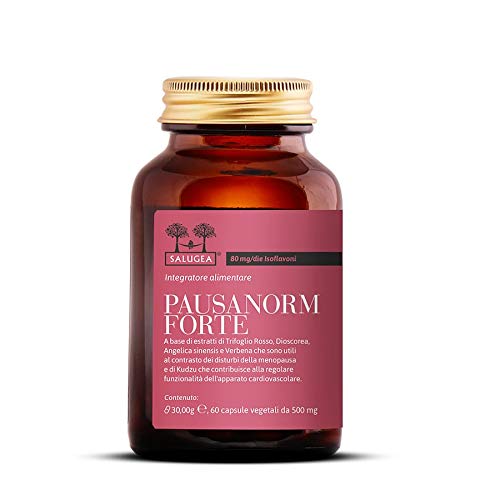 PAUSANORM FORTE Salugea 100% Naturale - Integratore per la Menopausa Senza soia, con Trifoglio rosso, Kudzu, Dioscorea, Verbena - Flacone in Vetro