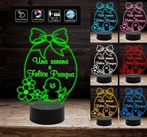 UOVO DI PASQUA con pulcino fiori e frase personalizzata IDEA REGALO Lampada led 7 colori a batteria + cavo micro USB da tavolo o scrivania Decorazione della casa Night Light