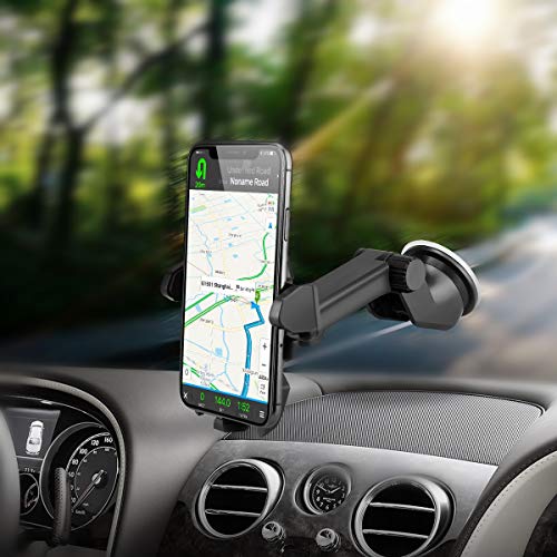 Supporto Auto Smartphone, Supporto per Telefono per Auto [360 Gradi di Rotazione] con Cruscotto Regolabile e Supporto per Braccio Estensibile per Auto Forte Rilievo in Gel Appiccicoso, GPS