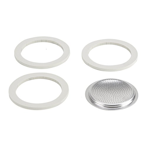 Bialetti 0800013 Confezione con 3 guarnizioni e filtro, con 2 tazze, in silicone, dimensioni: 6.5 x 6.5 x 0,3 cm, colore: Bianco