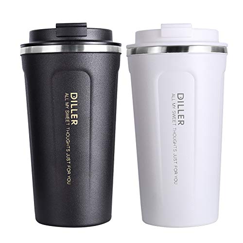 Diller Tazze da Viaggio per caffè Thermos Termica Inox 450ml/350ml Voyages Classic IT8768 (350ml, Nero)